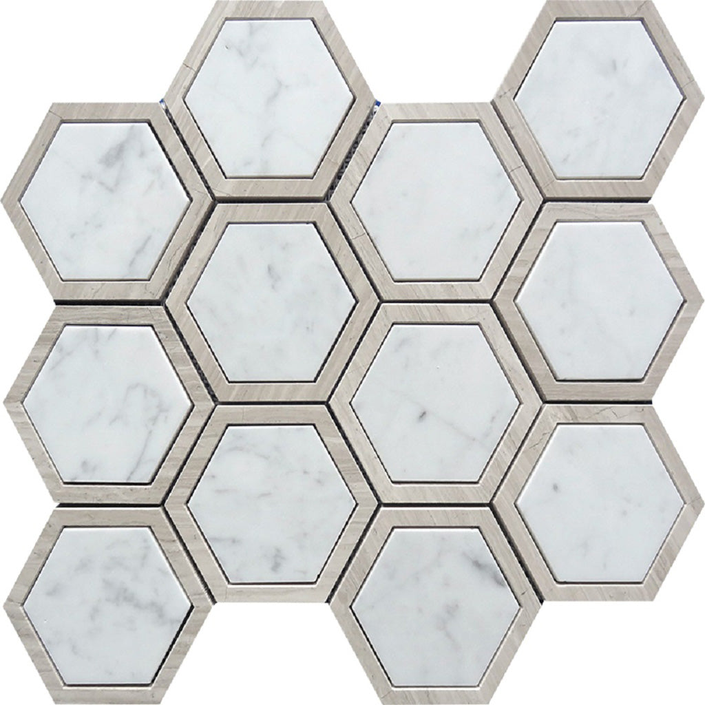 White and Beige 12 x 14 Polished Marble Mosaic Tile