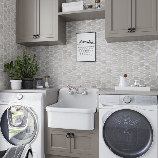 White and Beige 12 x 14 Polished Marble Mosaic Tile - Sample