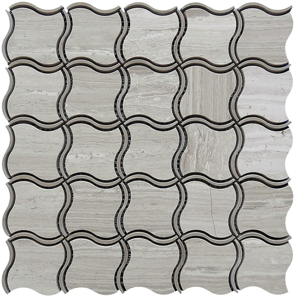 Gray and Beige 8 x 11 Polished Marble Mosaic Tile