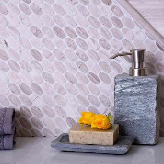 Beige 11 x 12 Polished Marble Mosaic Tile - Sample