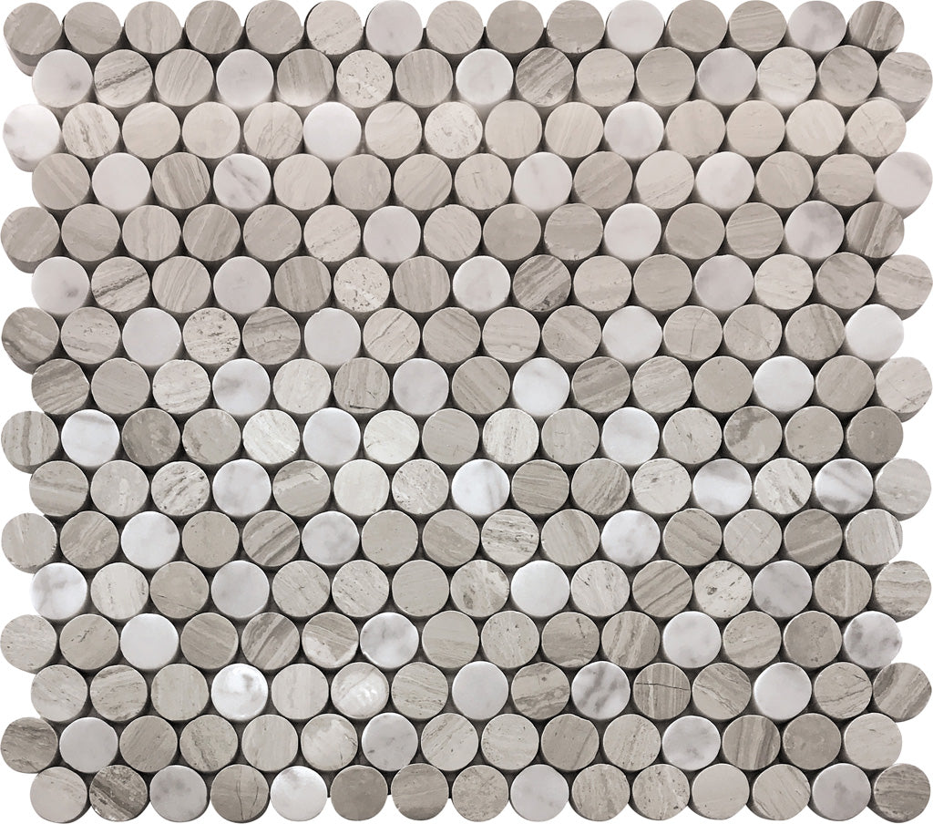 Gray and White 11 x 12 Polished Marble Mosaic Tile