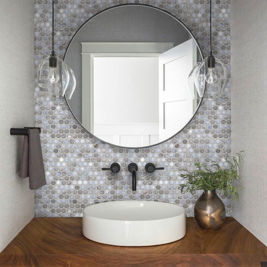 Gray and White 11 x 12 Polished Marble Mosaic Tile - Sample