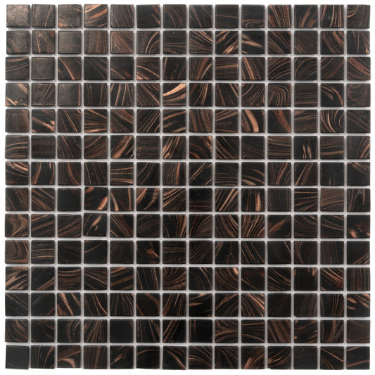 Umber Brown and Gold 12 x 12 Glossy Glass Mosaic Tile