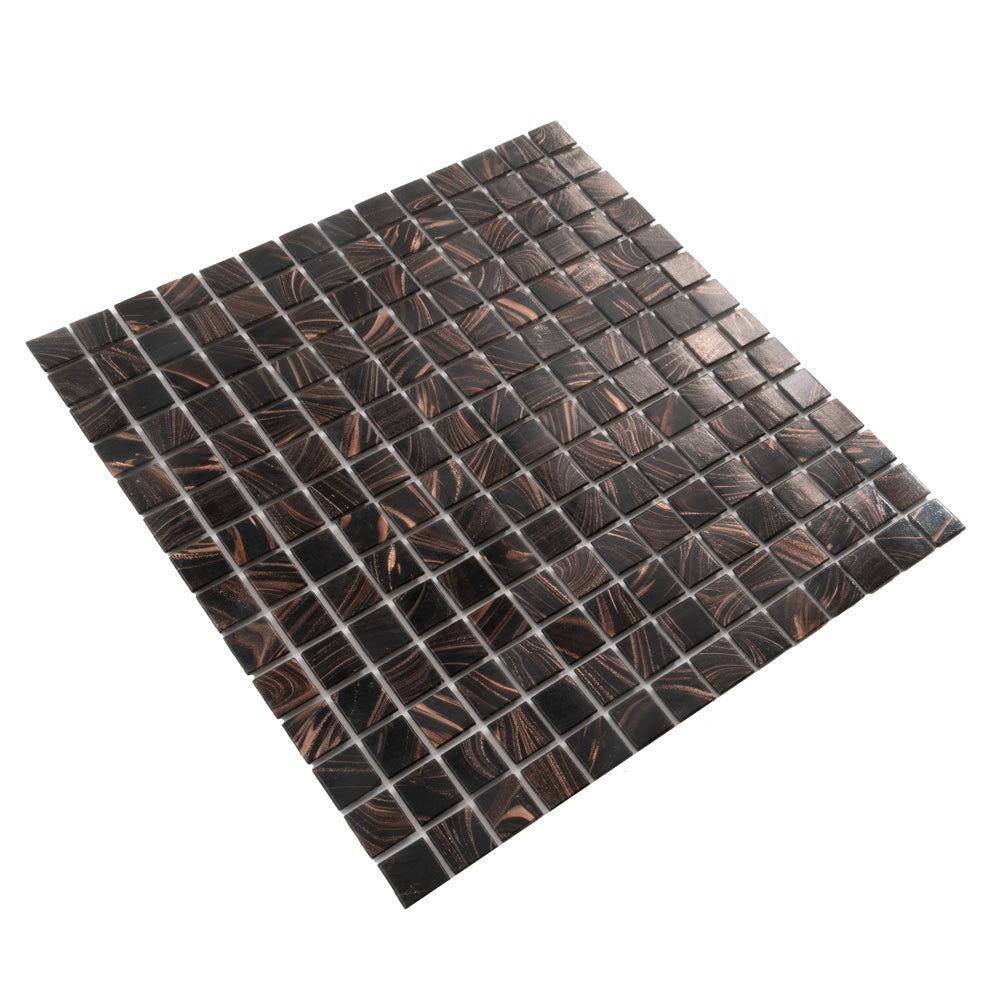 Umber Brown and Gold 12 x 12 Glossy Glass Mosaic Tile