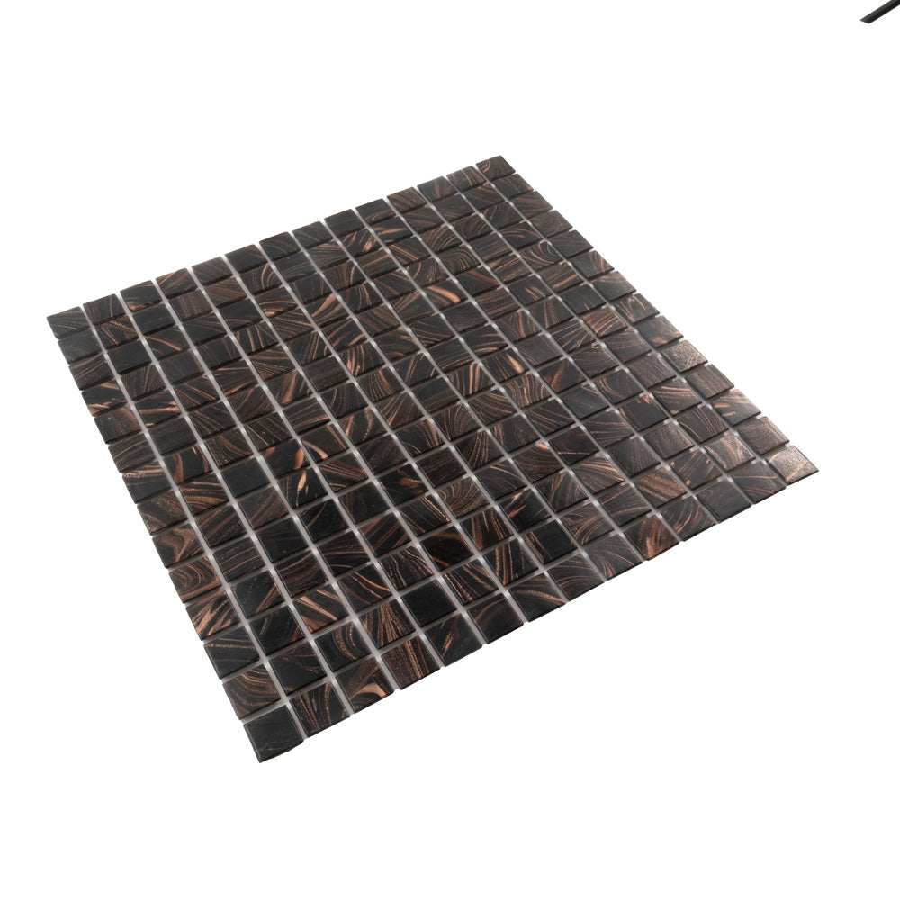 Umber Brown and Gold 12 x 12 Glossy Glass Mosaic Tile