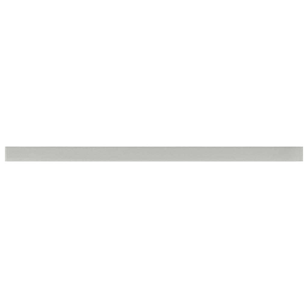 Light gray 0.5x12 glossy glass pencil trim tile with smooth reflective surface