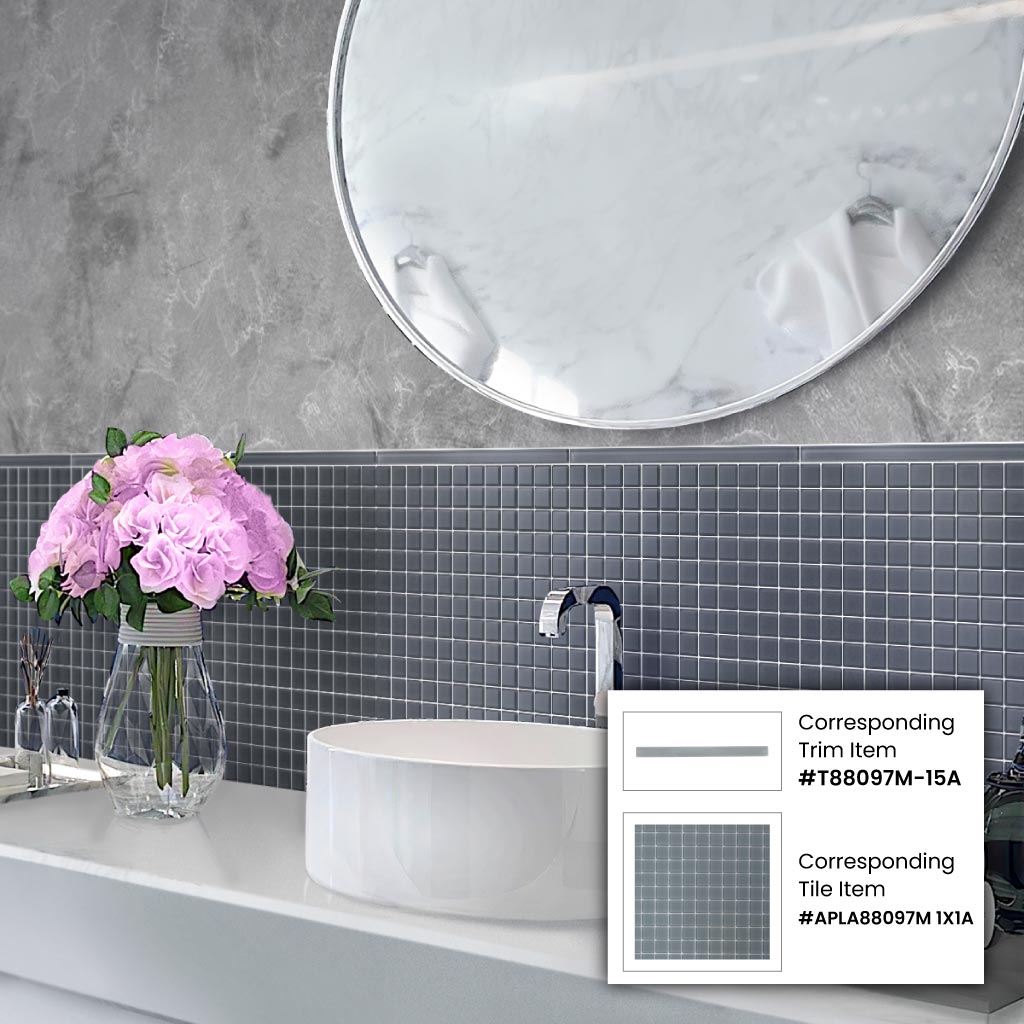 Dark Gray 0.5 x 12 Matte Glass Pencil Trim - Sample