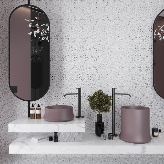 White and Black 8 x 9 Matte Porcelain Hexagon Tile - Sample