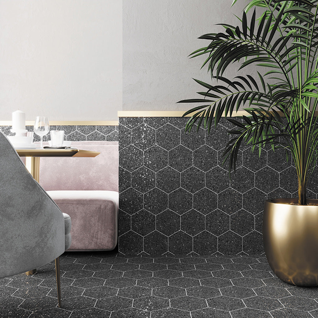 Gray and Black 8 x 9 Matte Porcelain Hexagon Tile