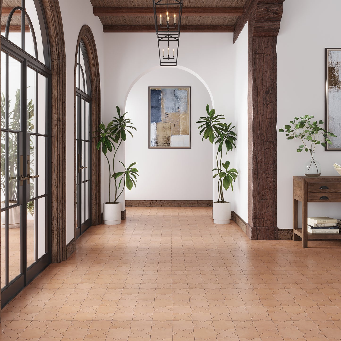 Terracota 7" and  Pure White 5" Matte Porcelain Star and Cross Tile - Sample