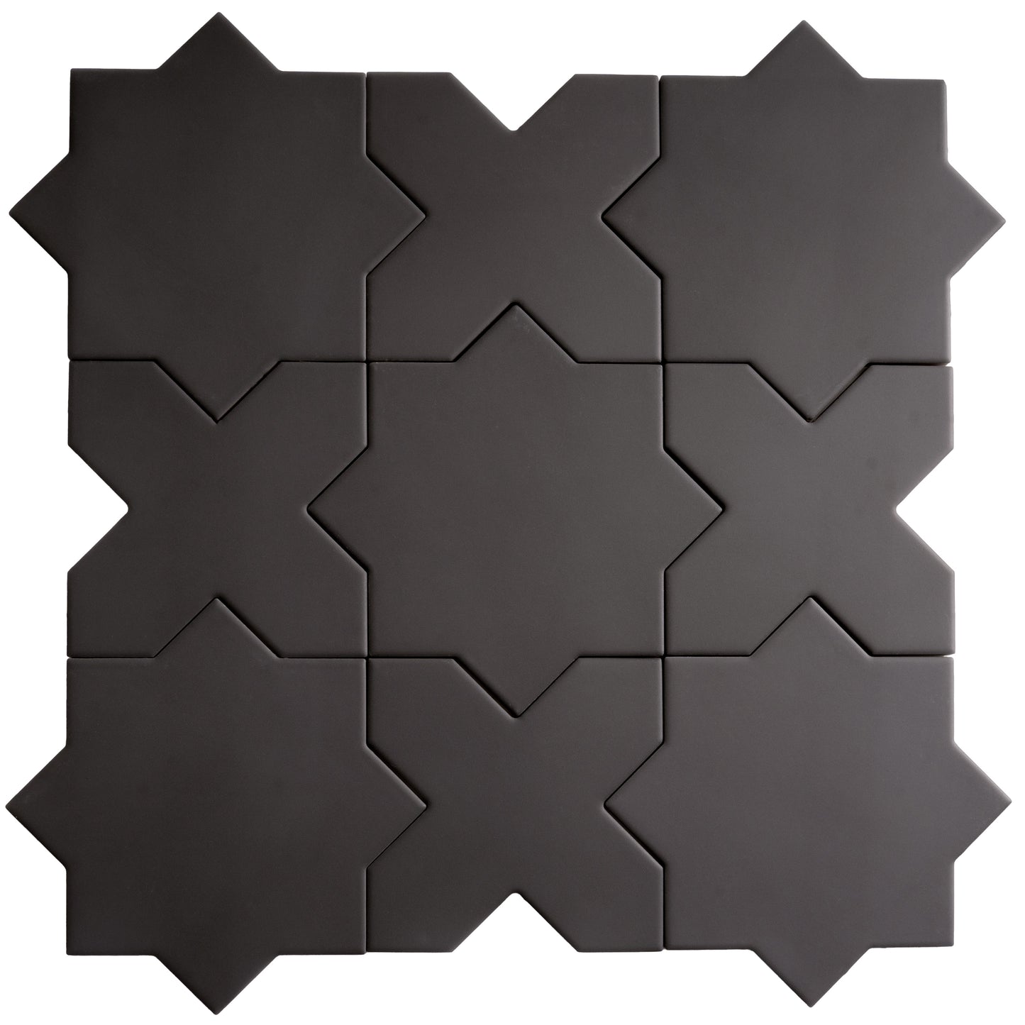 Graphite Black 7" and 5" Matte Porcelain Star and Cross Tile