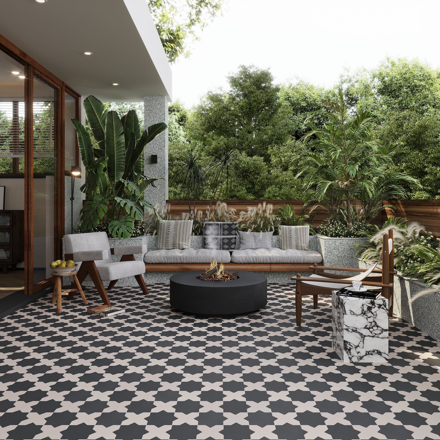Graphite Black 7" and Ecru Taupe 5" Matte Porcelain Star and Cross Tile - Sample
