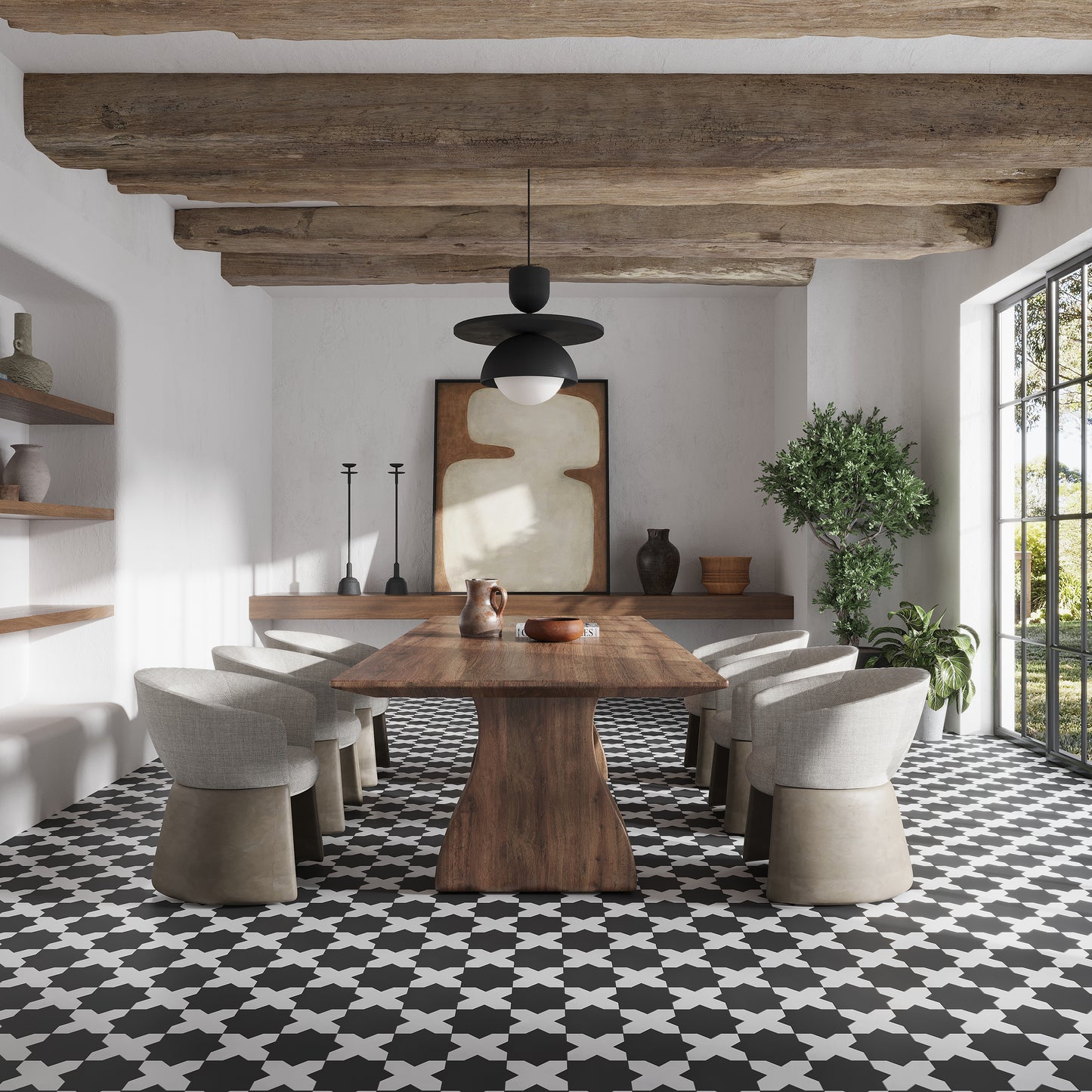 Graphite Black 7" and Pure White  5" Matte Porcelain Star and Cross Tile