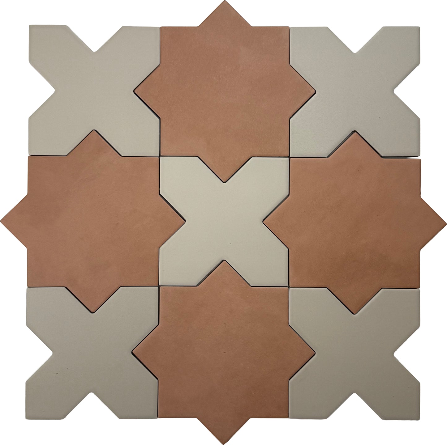 Terracotta 7" and Ecru Taupe 5" Matte Porcelain Star and Cross Tile