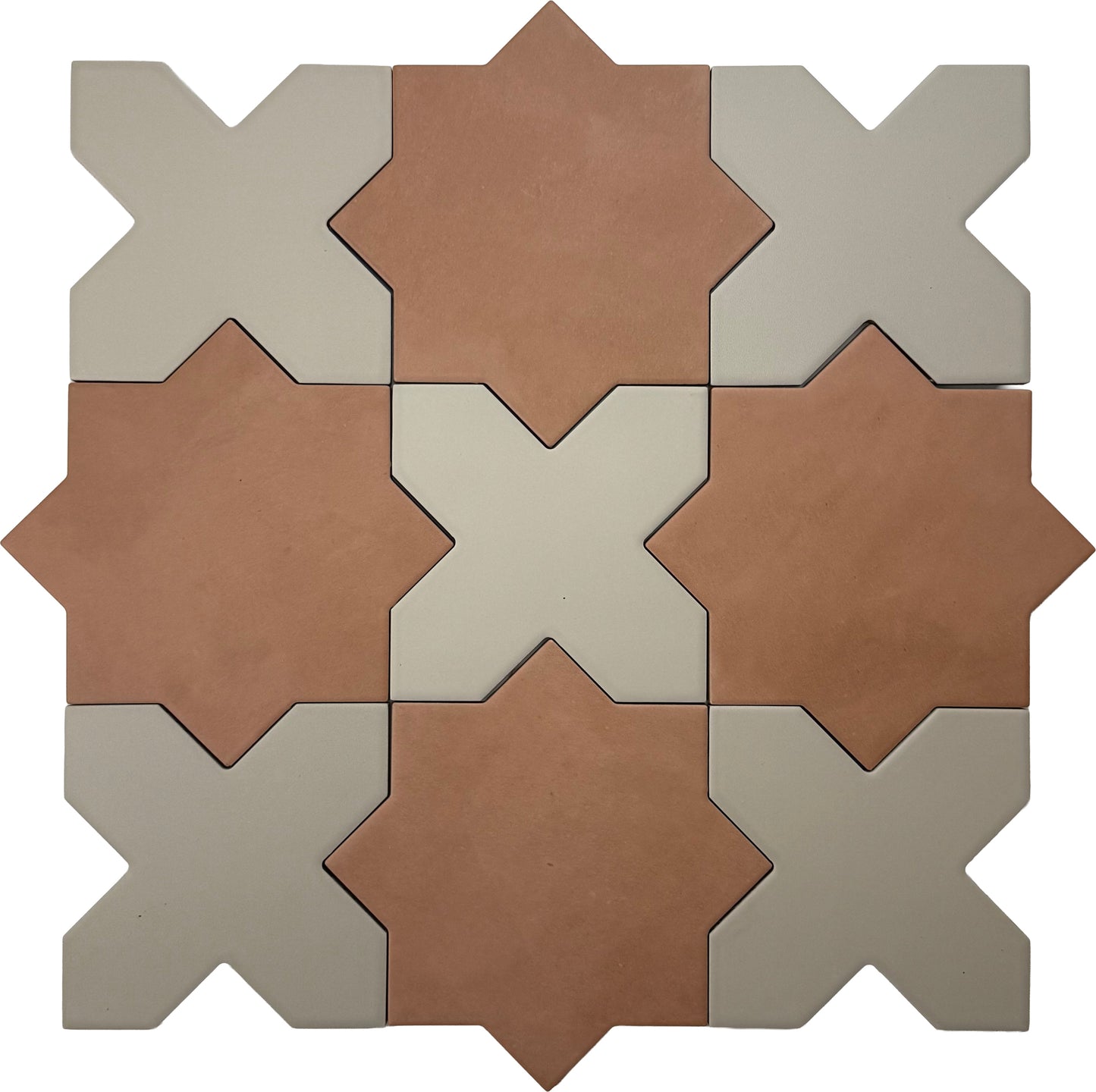 Terracotta 7" and Ecru Taupe 5" Matte Porcelain Star and Cross Tile - Sample