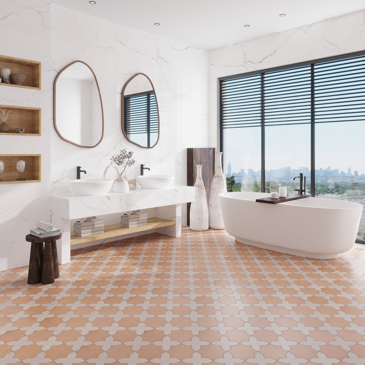 Terracotta 7" and Ecru Taupe 5" Matte Porcelain Star and Cross Tile - Sample