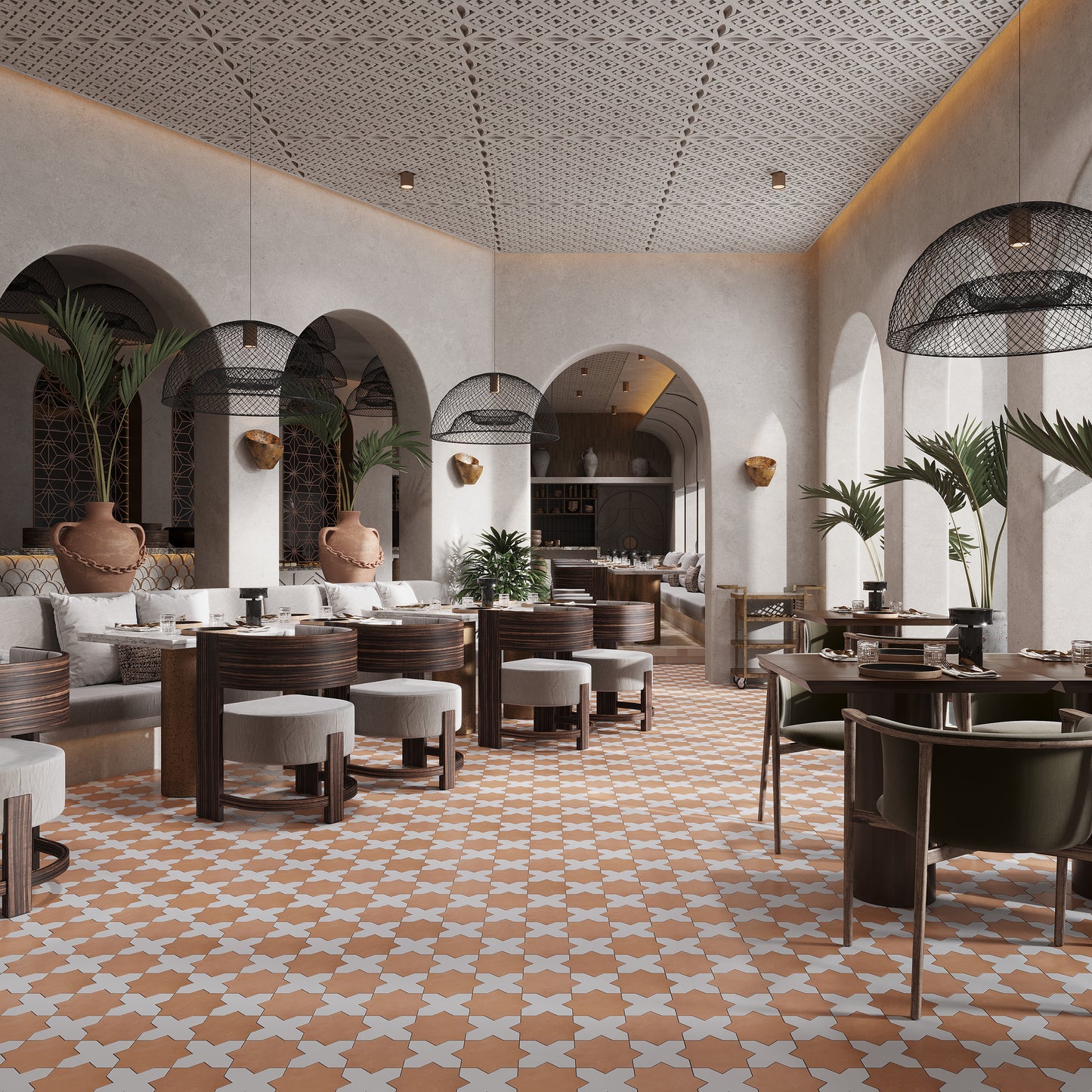 Terracota 7" and  Pure White 5" Matte Porcelain Star and Cross Tile