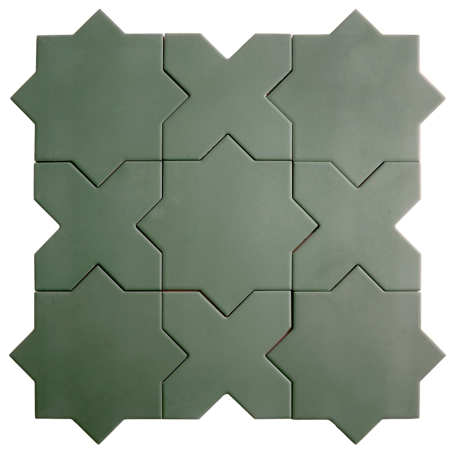 Sage Green 7" and 5" Matte Porcelain Star and Cross Tile