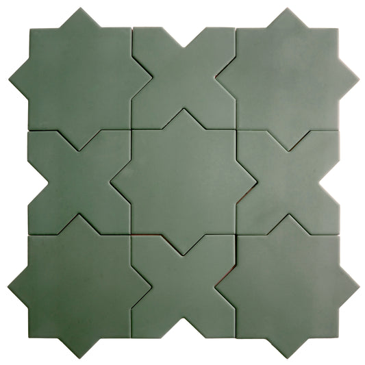 Sage Green 7" and 5" Matte Porcelain Star and Cross Tile