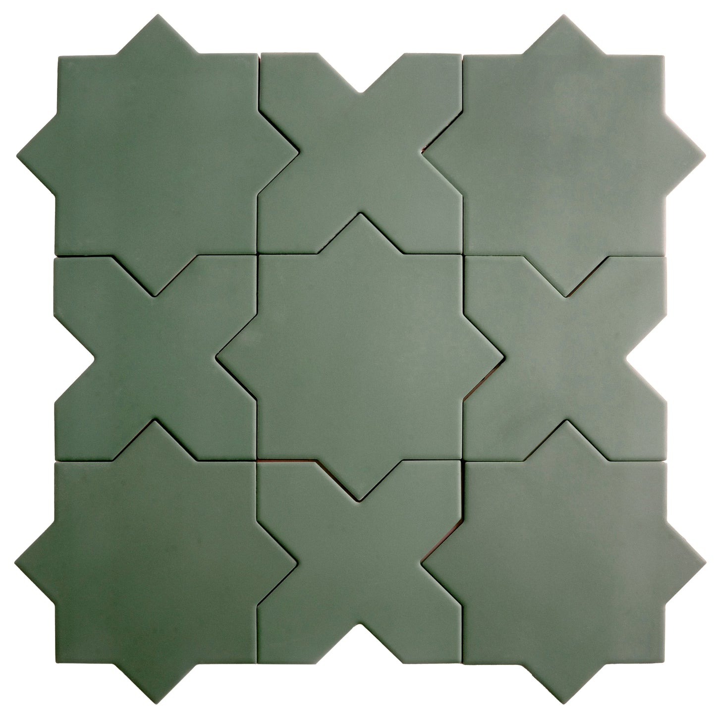 Sage Green 7" and 5" Matte Porcelain Star and Cross Tile - Sample