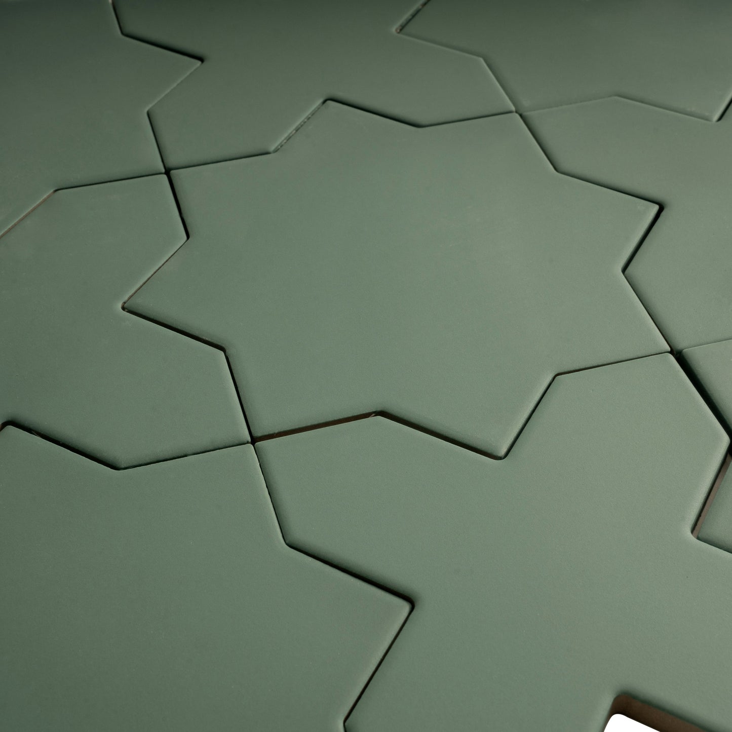 Sage Green 7" and 5" Matte Porcelain Star and Cross Tile - Sample