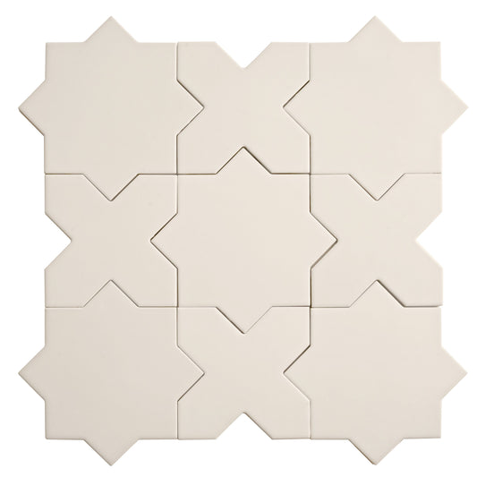 Light Gray 7" and  5" Matte Porcelain Star and Cross Tile - Sample