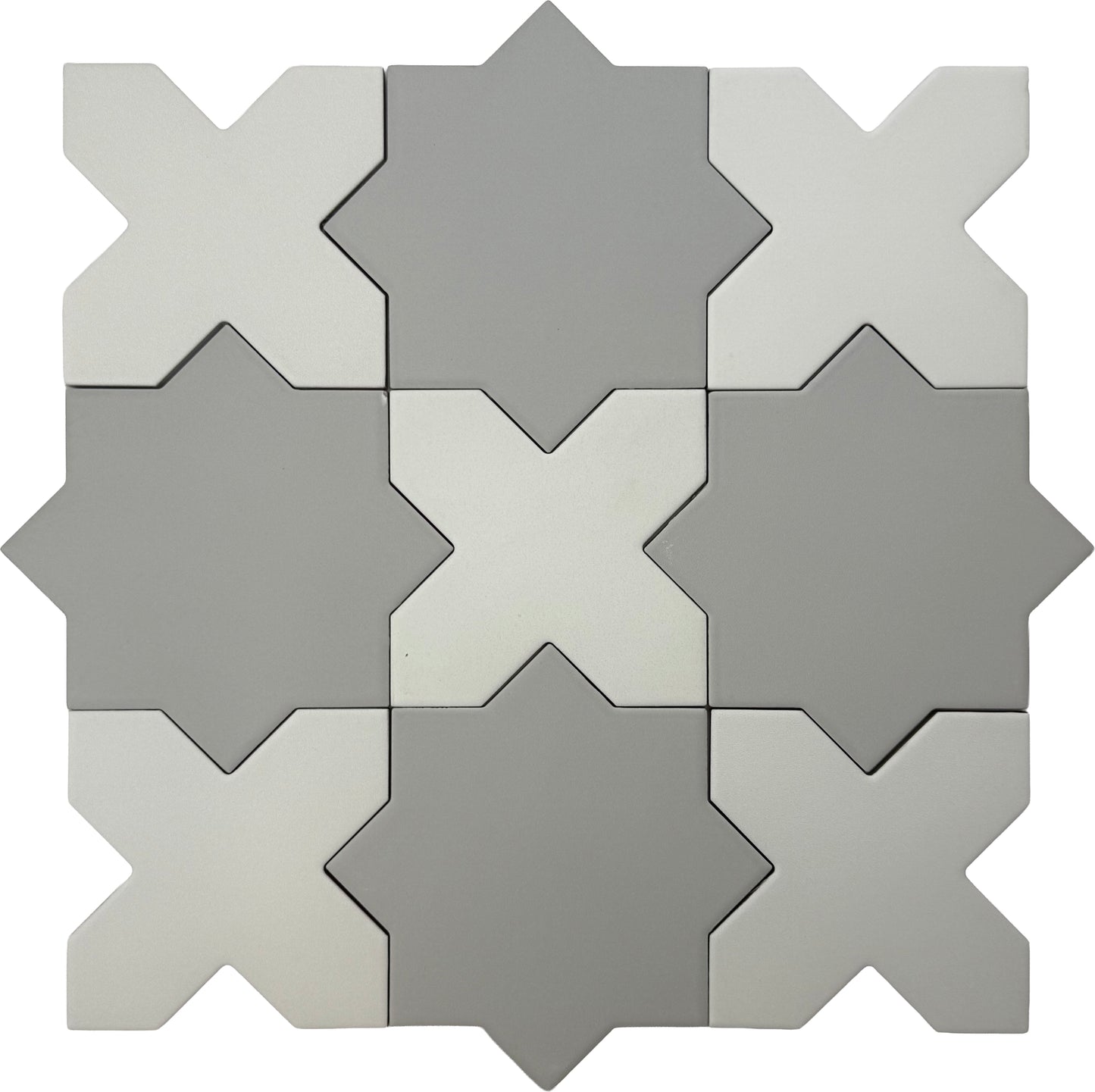 Light Gray 7" and  Pure White 5" Matte Porcelain Star and Cross Tile
