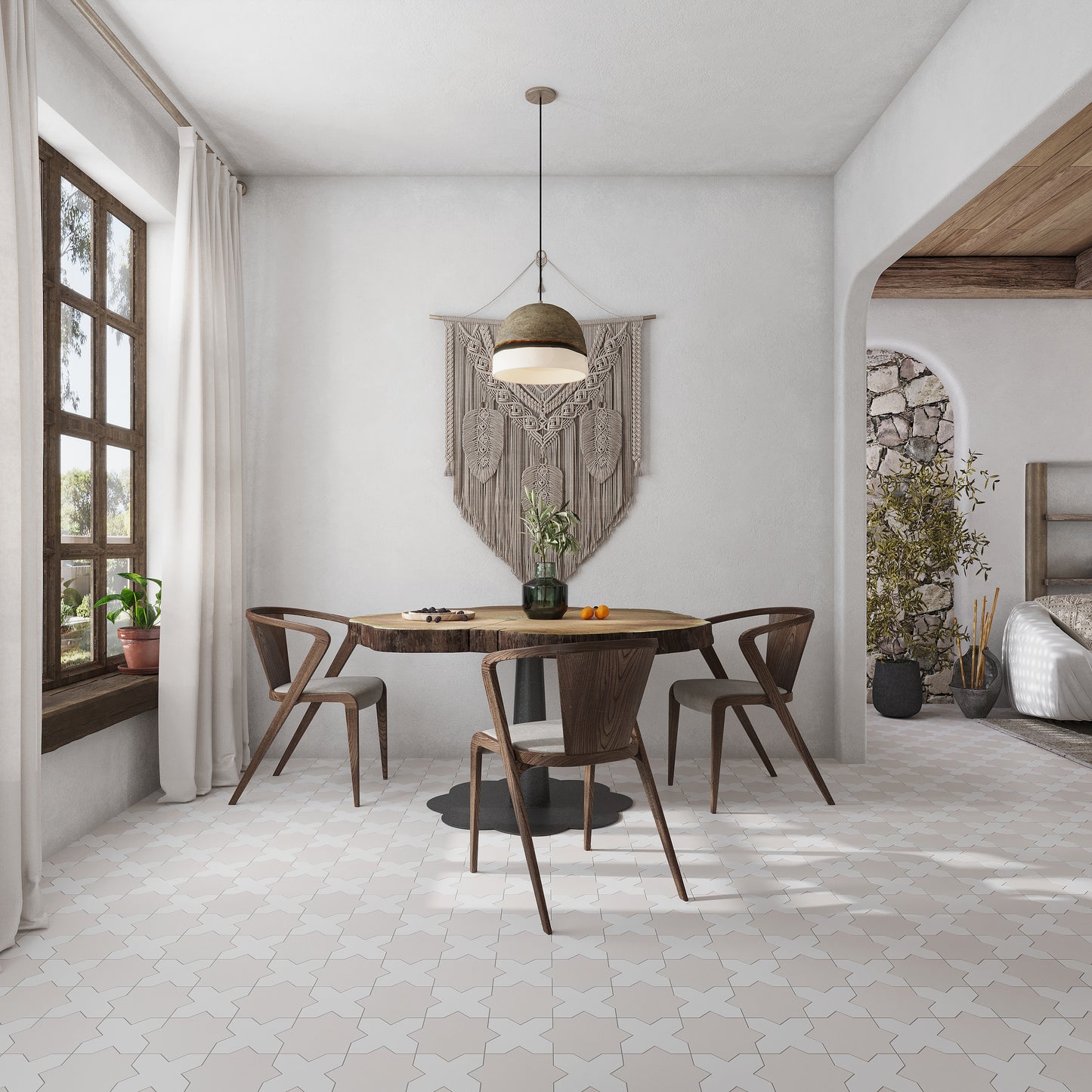 Light Gray 7" and  Pure White 5" Matte Porcelain Star and Cross Tile