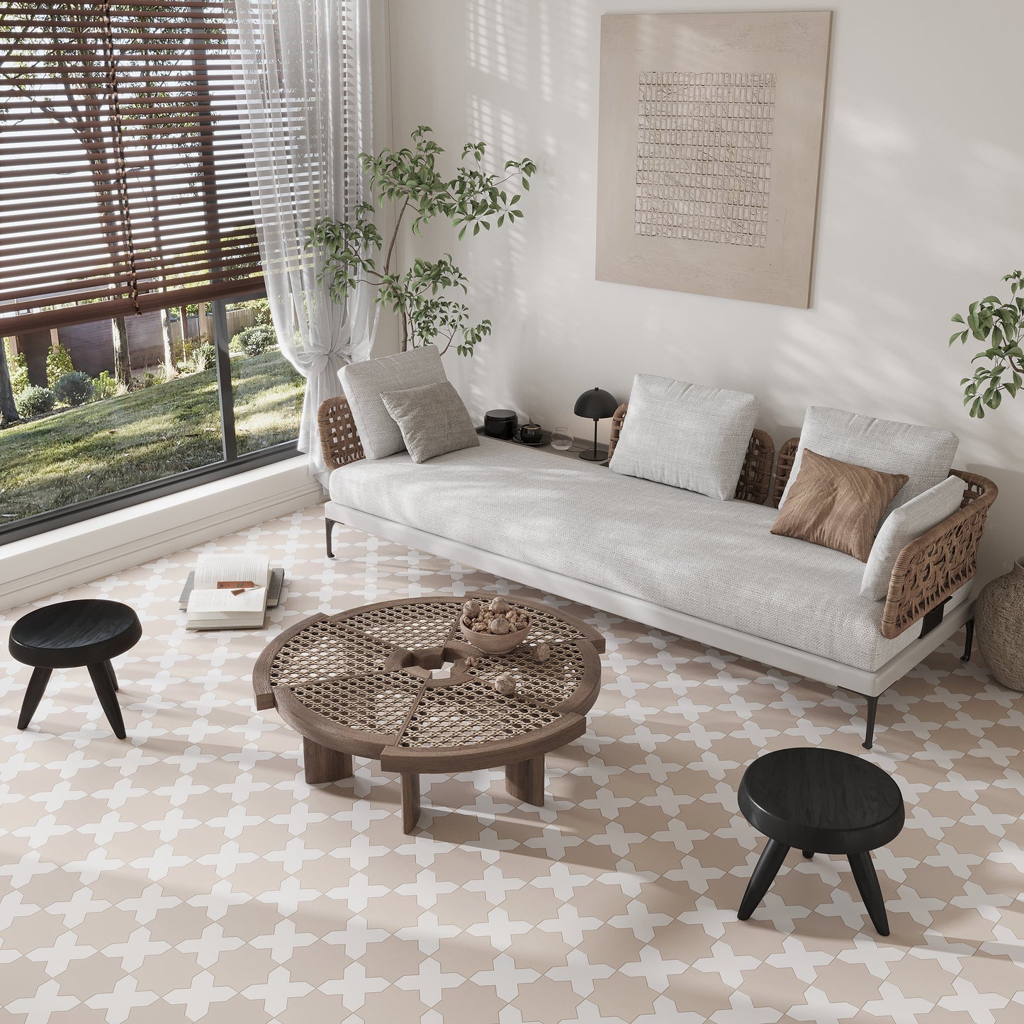 Ecru Taupe 7" and  Pure White 5" Matte Porcelain Star and Cross Tile - Sample