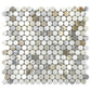 Polished white Calacatta Gold marble mosaic tile with round 12x12 pieces showcasing gold and gray veining