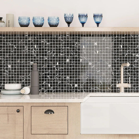 Black 12 x 12 Polished Nero Marquina Mosaic Tile - Sample