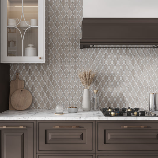 Wooden Grey, Bianco Carrara 9 x 10 Polished Marble Mosaic Tile