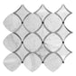 White and gray polished stone mosaic tile with floral pattern and black dot accents