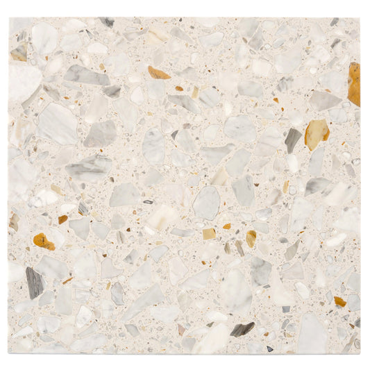Ivory White and Gray 24 x 24 Polished Terrazzo Large Tile - Sample