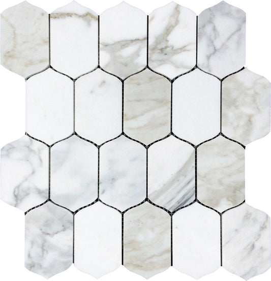 Misty White Gray 12x13 Polished Calacatta Gold Mosaic Tile