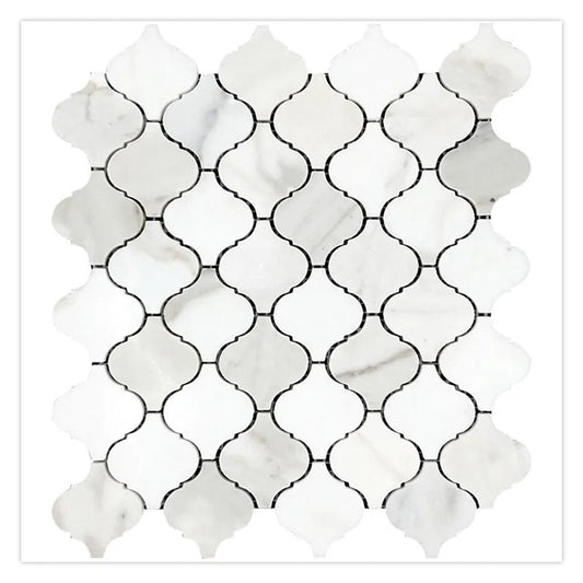 White Gray 10 x 11 Polished Marble Mosaic Tile - Sample