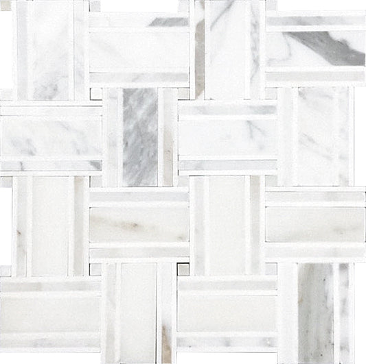 White Gray 12x12 Polished Calacatta Gold, Thassos Mosaic Tile - Sample