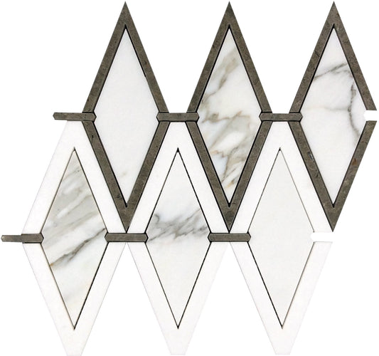 White Gray 10x13 Polished Calacatta, Thassos, Lagos Azul Mosaic Tile - Sample