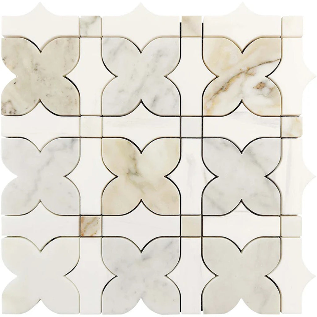White Gray Gold 12x12 Polished Dolomite, Carrara, Calacatta Macchia Vecchia Mosaic Tile - Sample