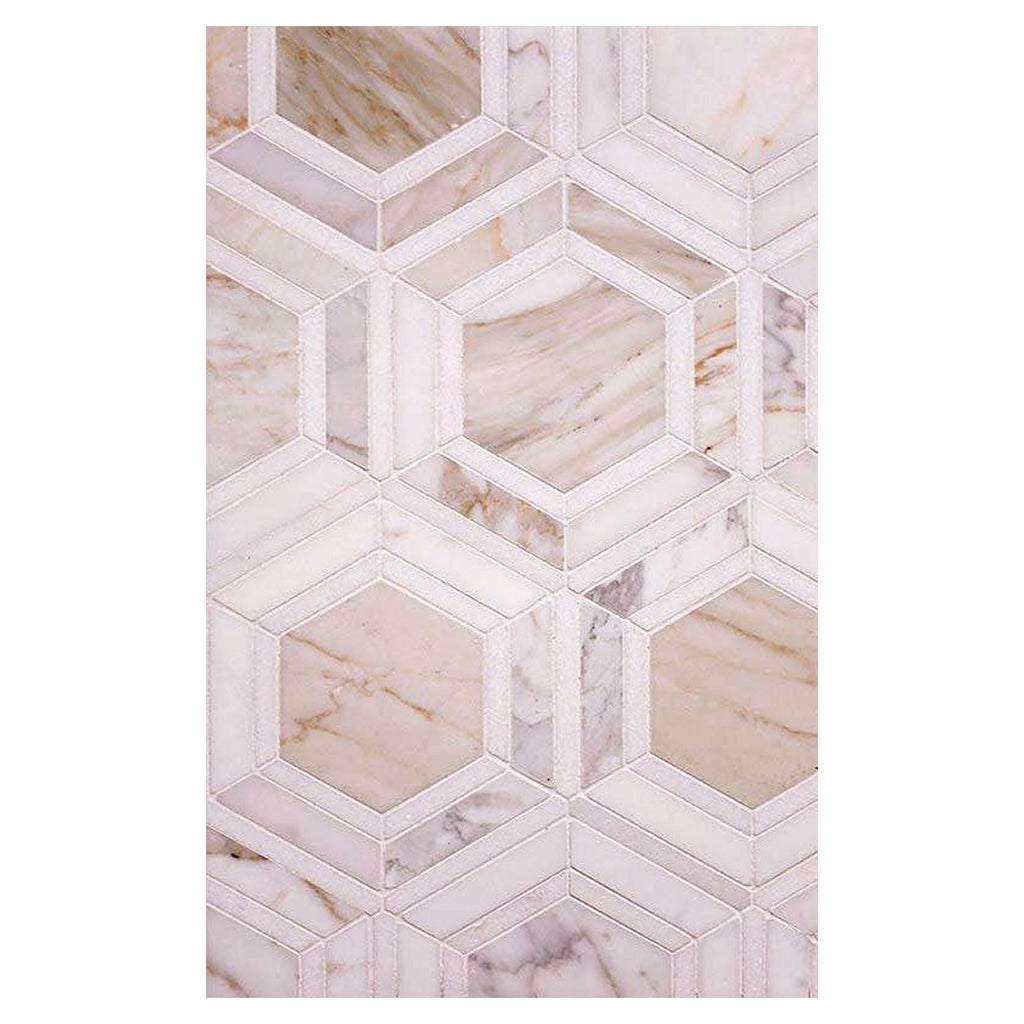 White Gray 11x13 Polished Calacatta Gold, Thassos Mosaic Tile