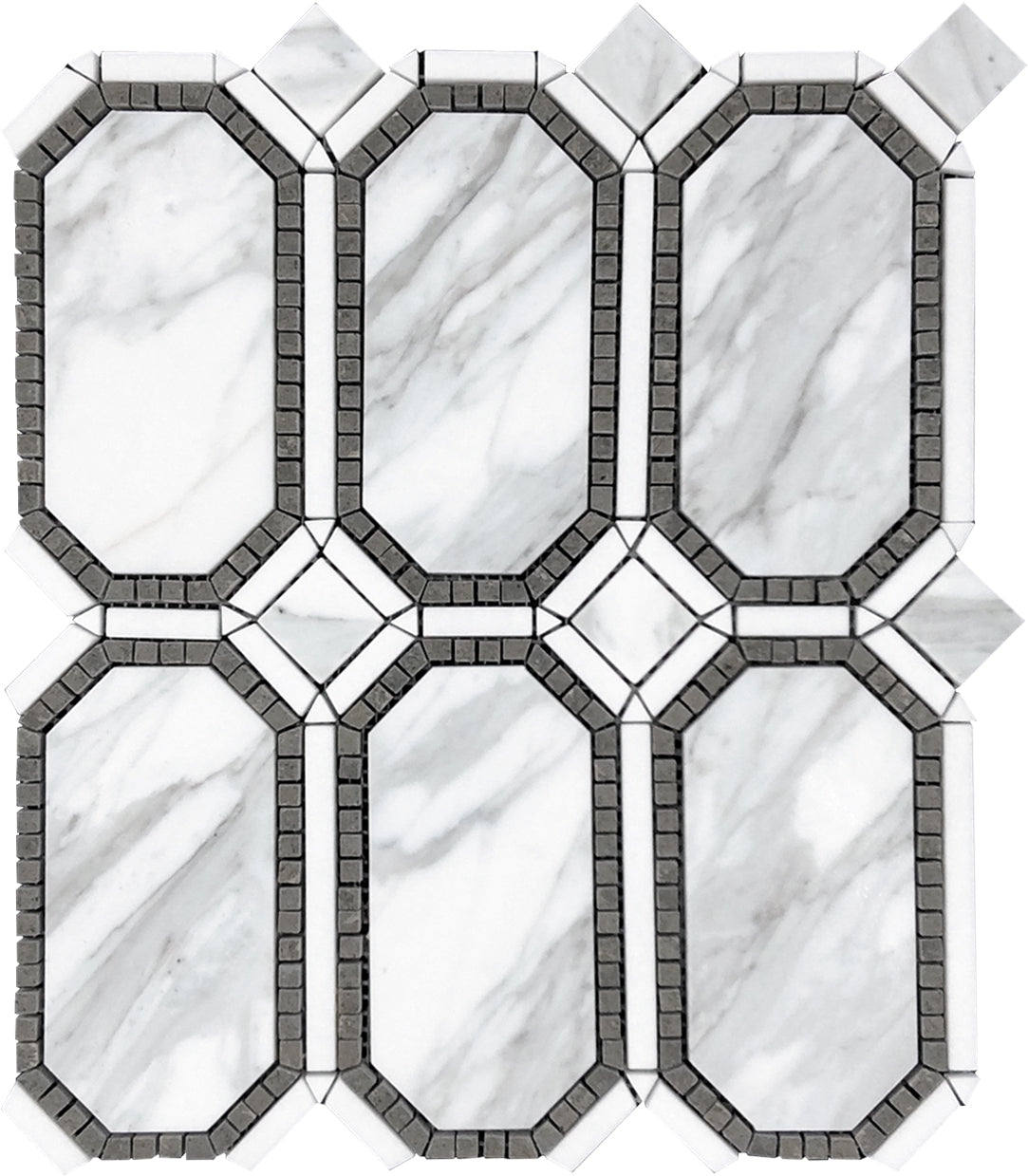 White Gray 12x14 Polished Calacatta, Thasso, Lagos Azul Mosaic Tile