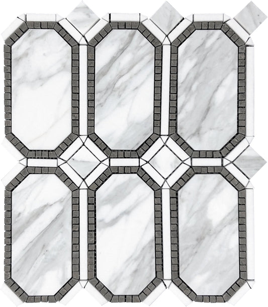 White Gray 12x14 Polished Calacatta, Thasso, Lagos Azul Mosaic Tile