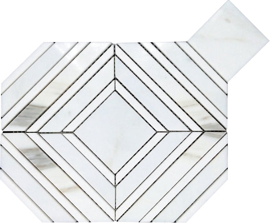 White Gray 9x11 Polished Calacatta Gold, Thassos Mosaic Tile