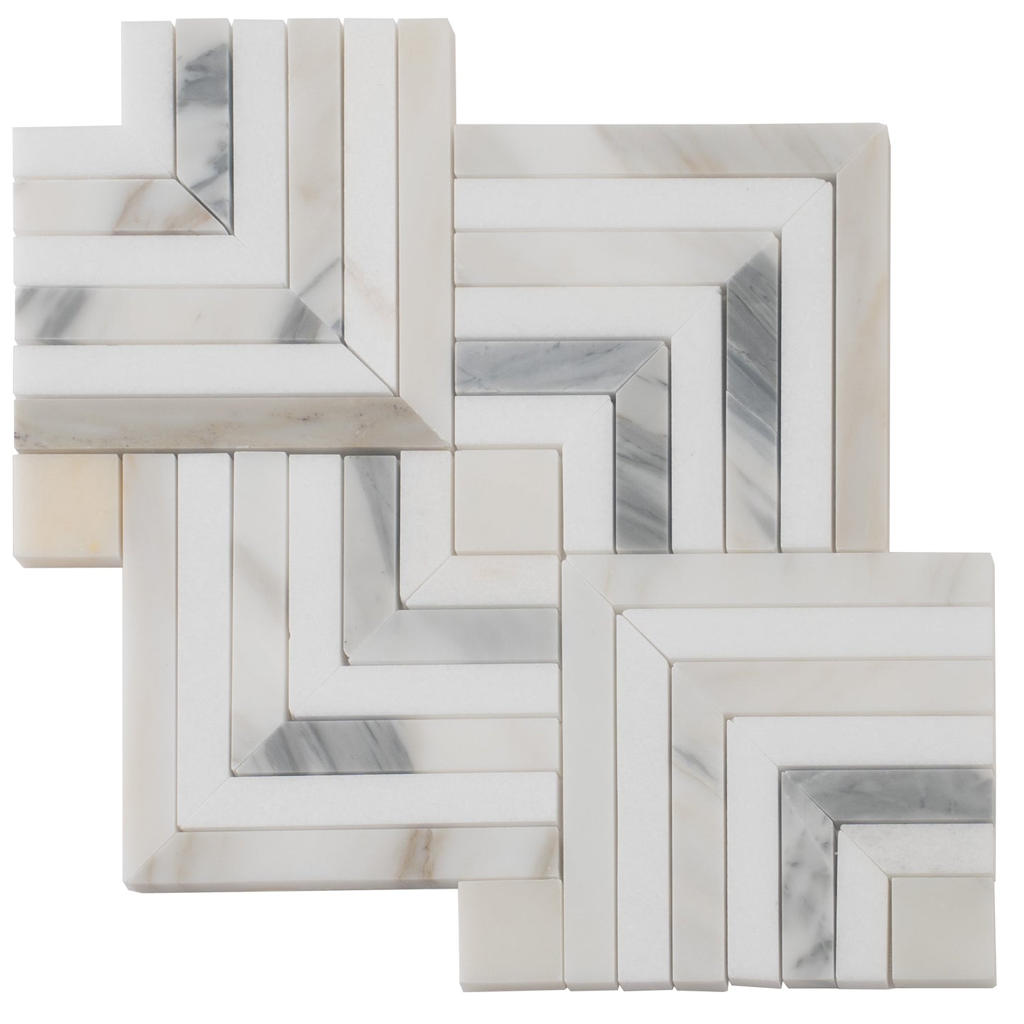 White Gray 10x10 Polished Calacatta Gold, Thassos Mosaic Tile - Sample