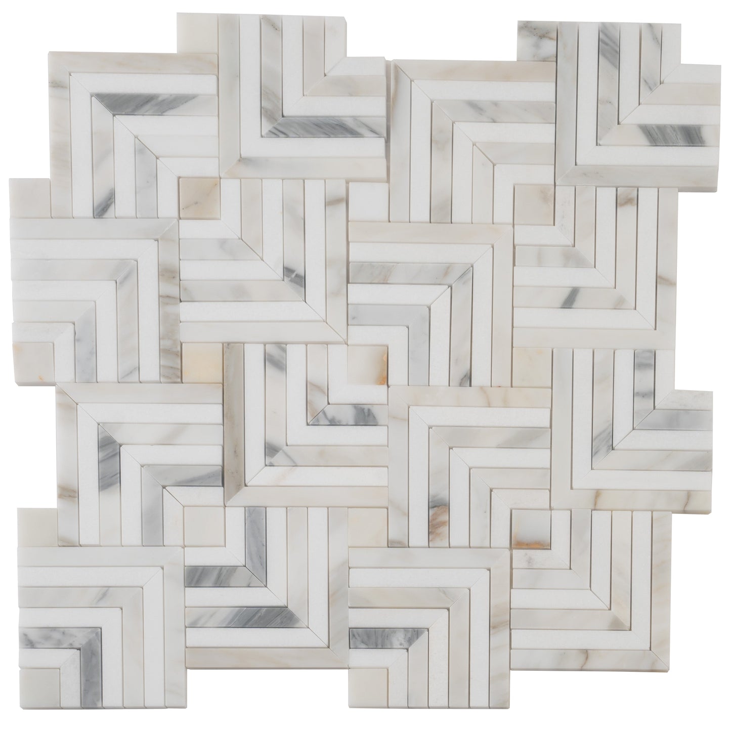 White Gray 10x10 Polished Calacatta Gold, Thassos Mosaic Tile
