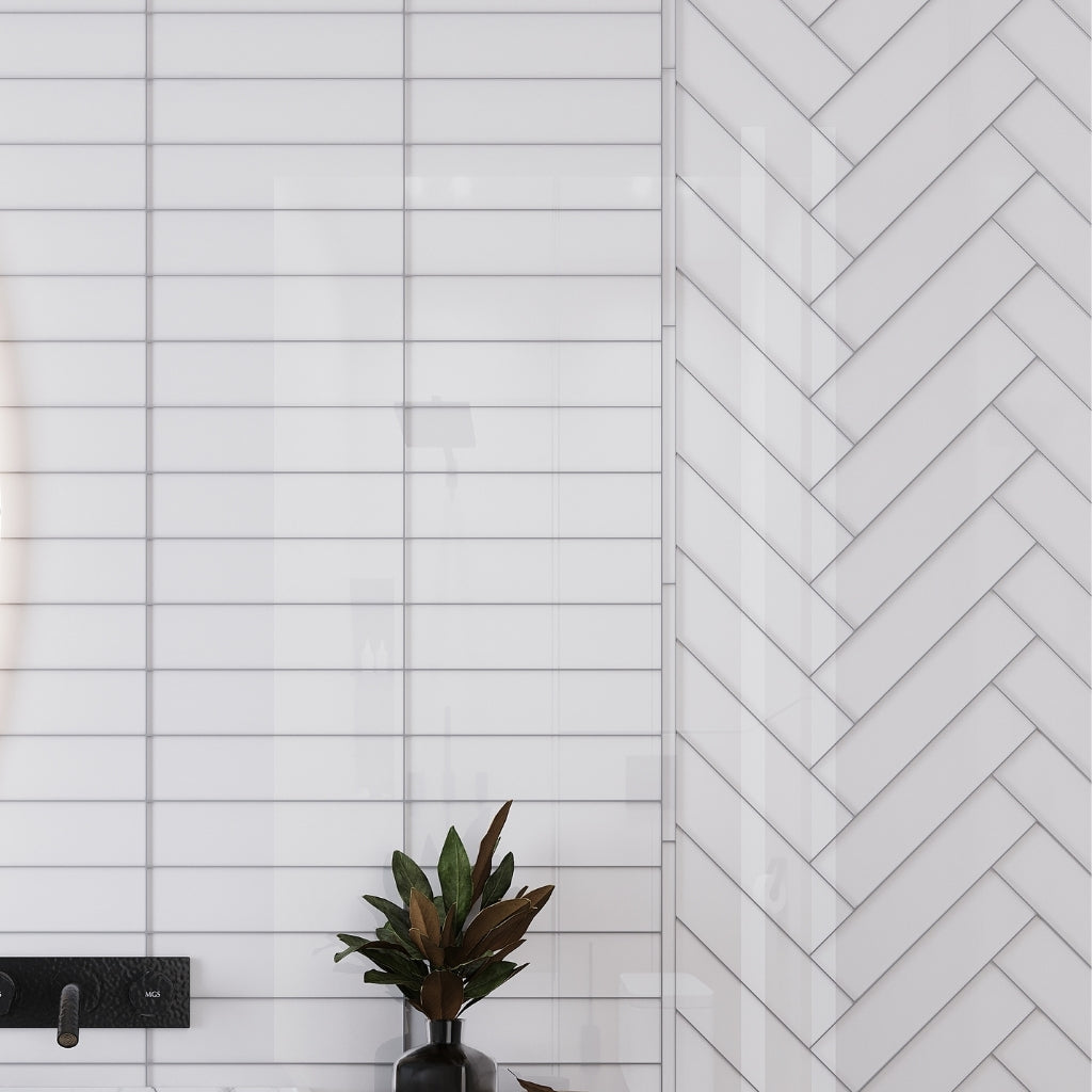 White 3 x 12 Glossy Glass Subway Tile