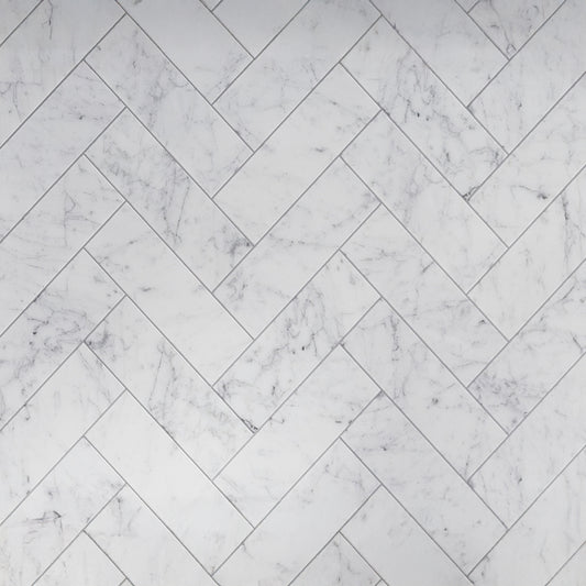 White 4 x 12 Honed Bianco Carrara Marble Subway Tile