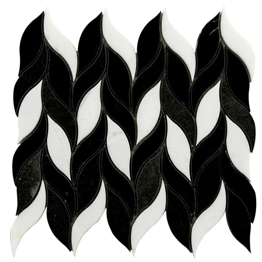 Black and White 10 x 12 Polished Marble Mosaic Tile - Sample