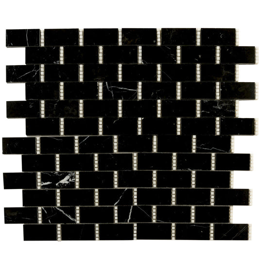 Black and White 12 x 13 Polished Marble Mosaic Tile - Sample