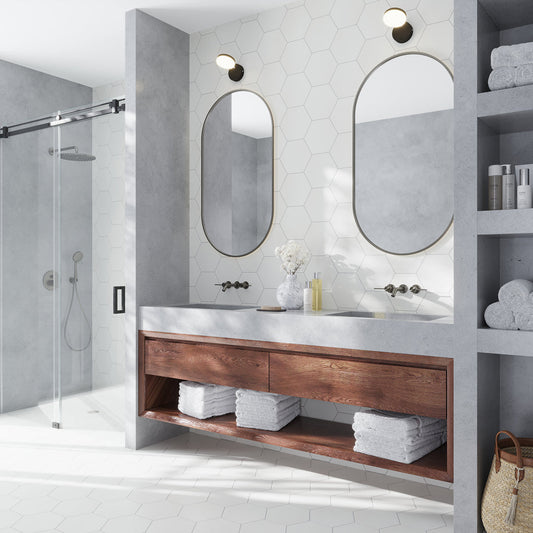 Chiffon White 8 x 9 Matte Porcelain Hexagon Tile - Sample